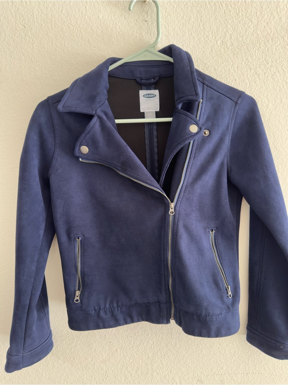 Old Navy Navy Faux-Suede Moto Jacket with Zipper Accents
